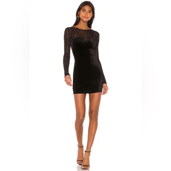 superdown Revolve Kimberly Mesh Sleeve Velvet Mini Dress in Black - Size XXS - Picture 1 of 11